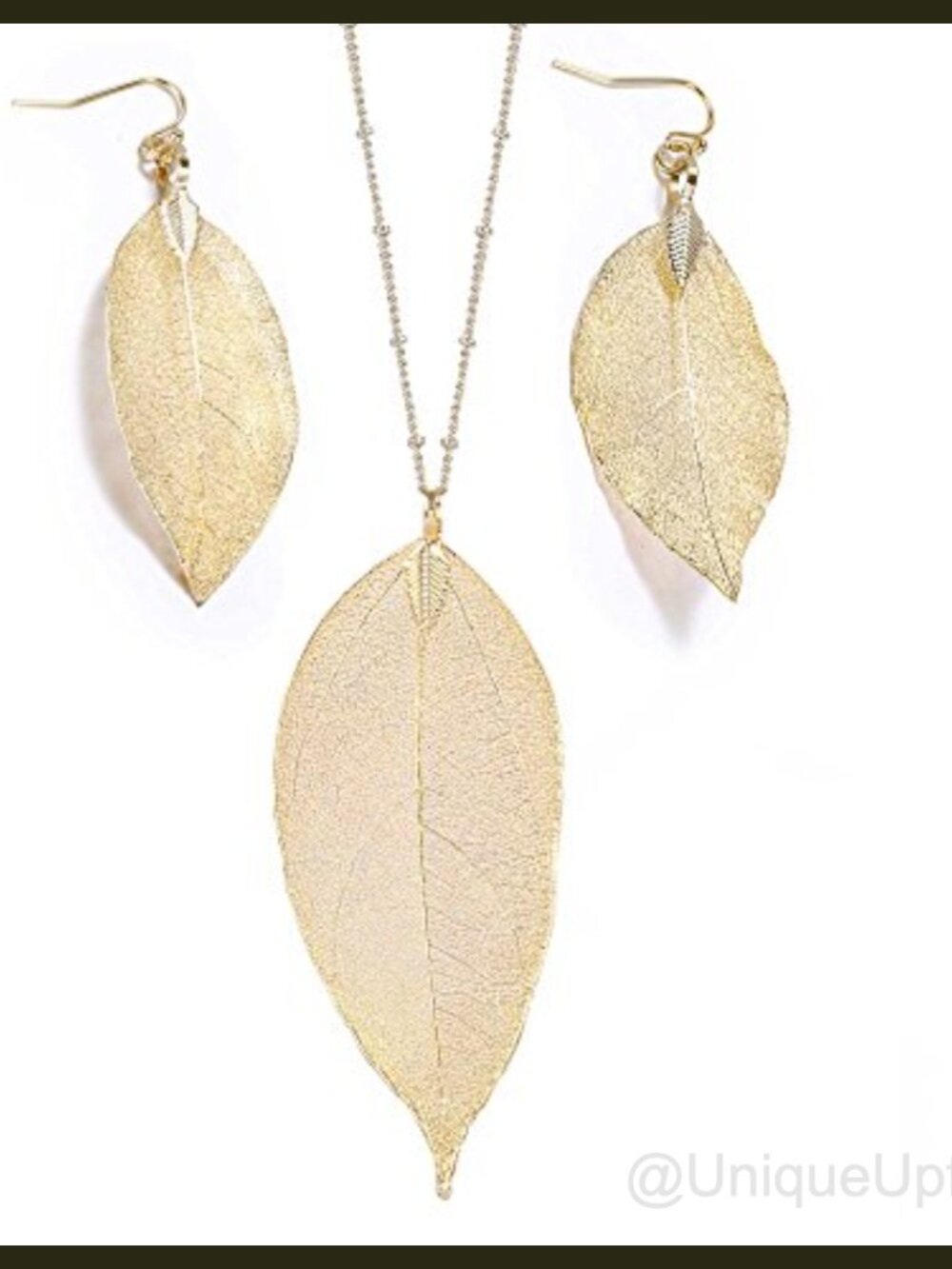 14k Gold Plated Leaf Necklace Earring Set Boho Dangle Jewelry